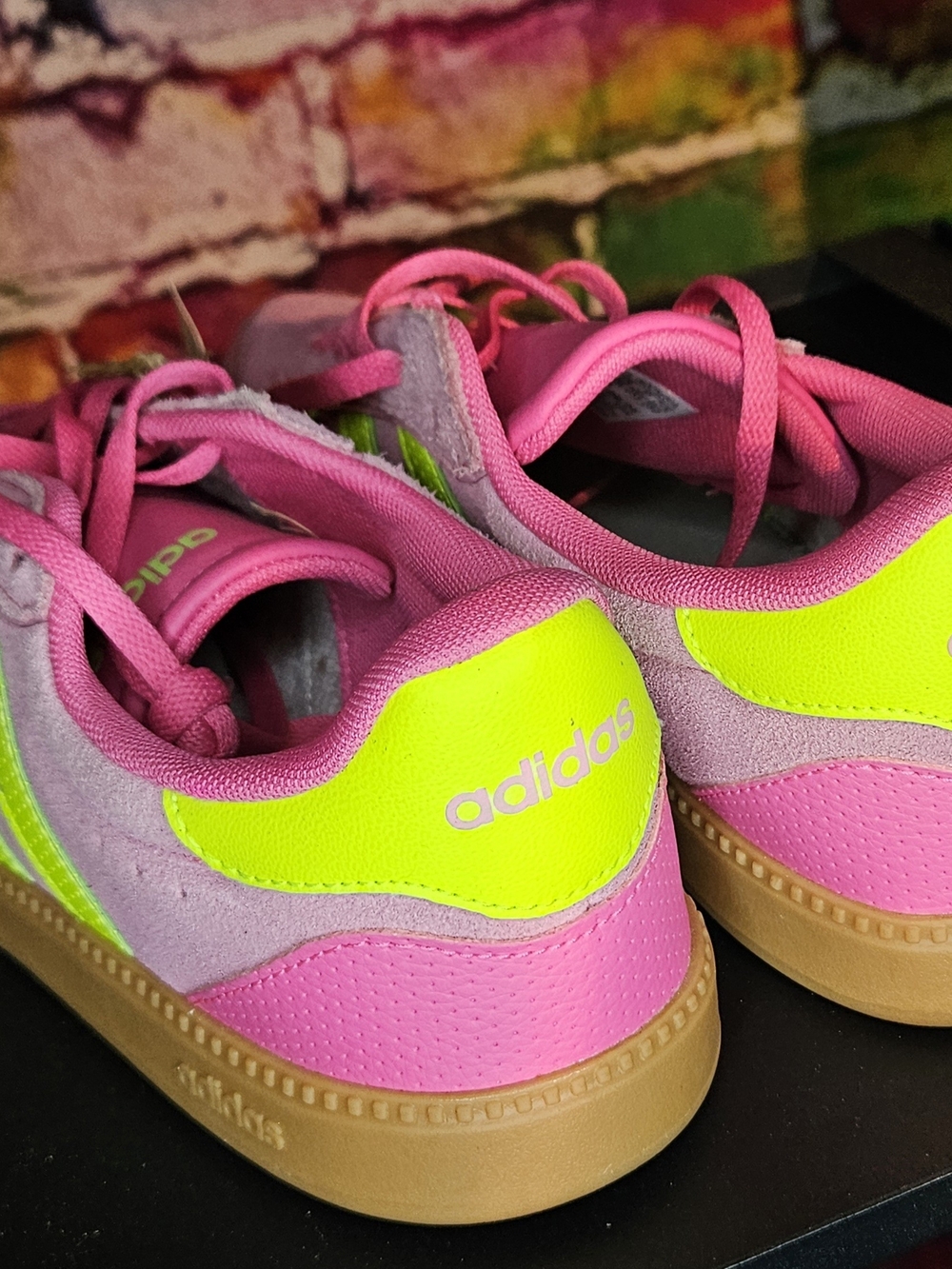 adidas Pink Suede Sneakers with Neon Yellow Stripes - Picture 2 of 4